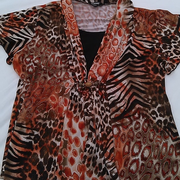 Elementz Animal Print Top Tunic Bead Embellished - Picture 3 of 8